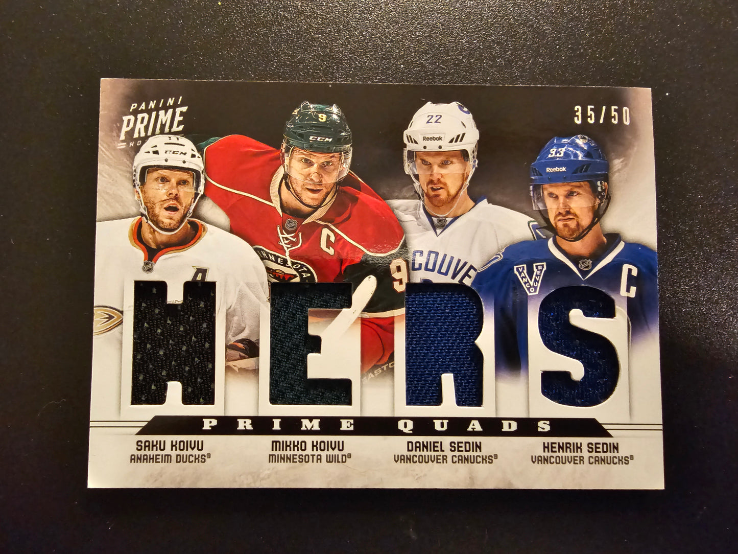 2012-13 Panini Prime - Prime Quads Saku Koivu / Mikko Koivu / Daniel Sedin / Henrik Sedin #19 /50