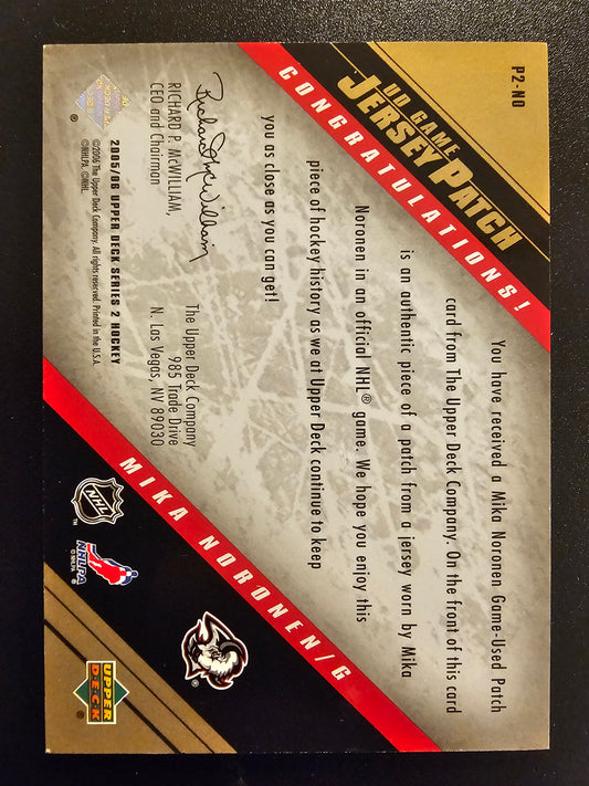 2005-06 Upper Deck - UD Game Jersey Series 2 - Patch - Mika Noronen #P2-NO /15