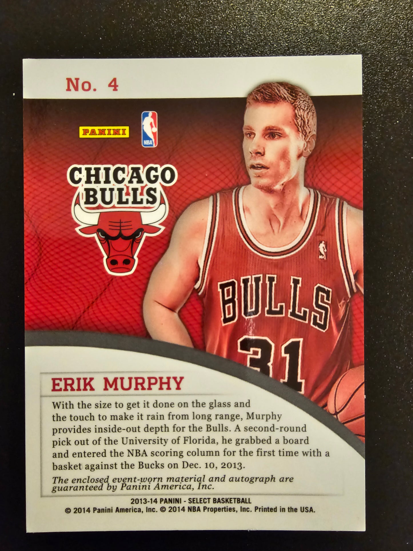 2013-14 Panini Select - Rookie Jersey Autograph - Erik Murphy #4 RY