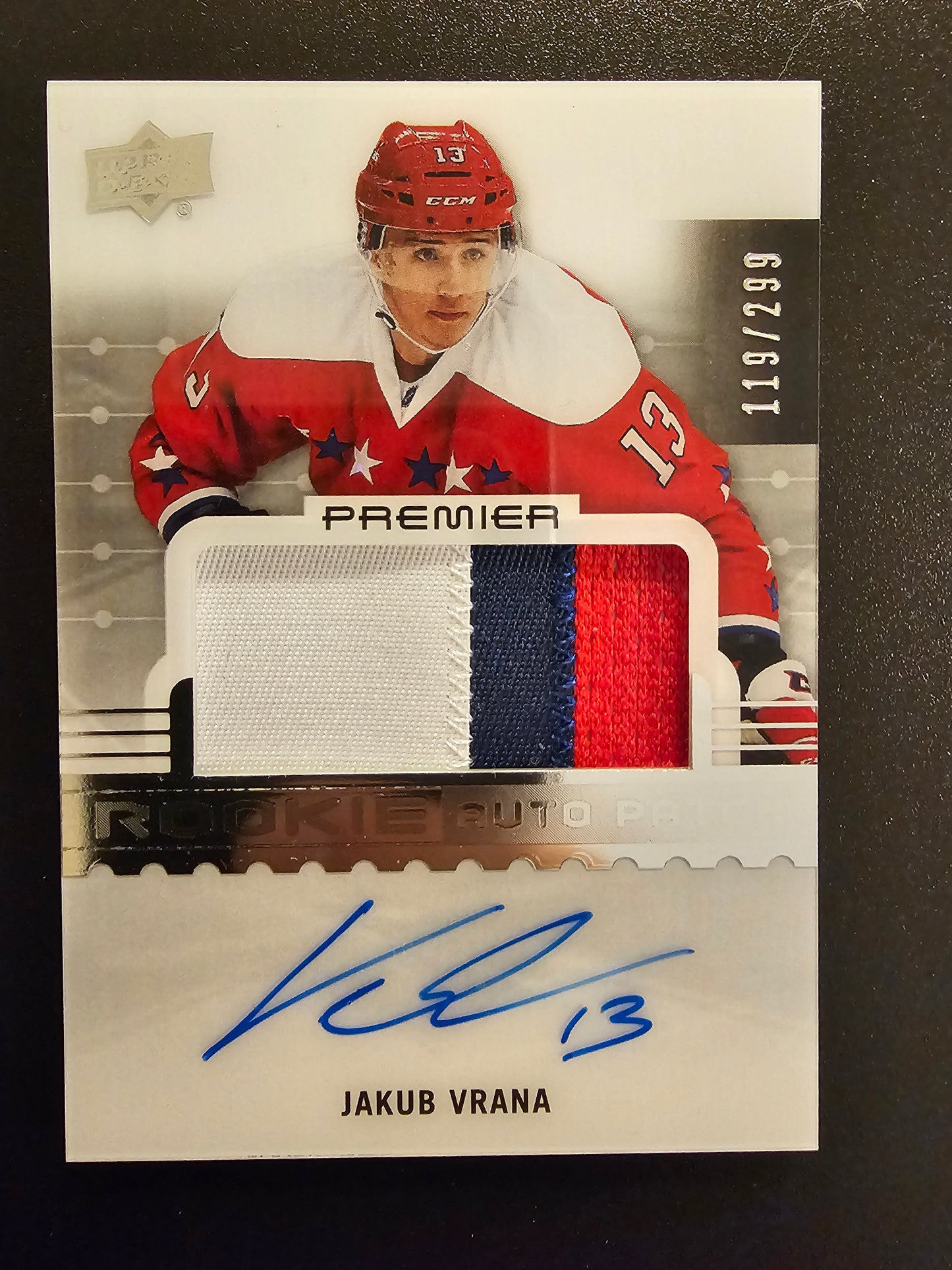 2016-17 Upper Deck Premier - Rookie Auto Patch - Jakub Vrana #71 /299 RC