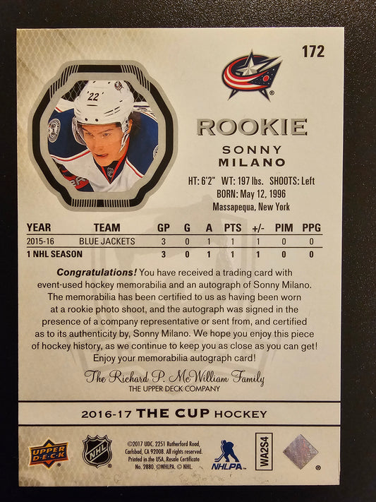 2016-17 Upper Deck The Cup - RPA Gold Foil - Sonny Milano RC #172 /24