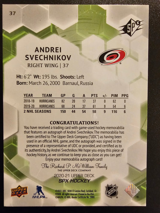 2020-21 Upper Deck SPx - Auto Patch - Andrei Svechnikov #37 /25
