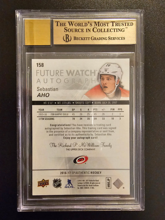 2016-17 Upper Deck SP Authentic Future Watch - Sebastian Aho #158 /999 BGS 9.5 auto 10 RC