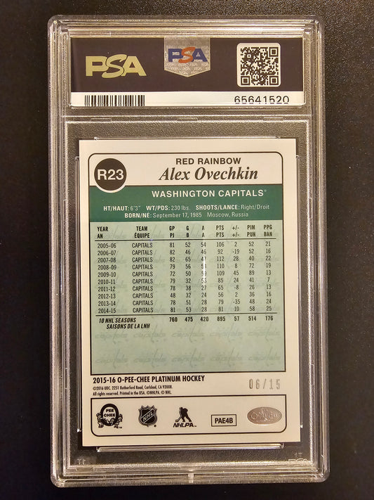 2015-16 Upper Deck O-Pee-Chee Platinum - Retro - Rainbow Red Alex Ovechkin #R23 /15 PSA 8