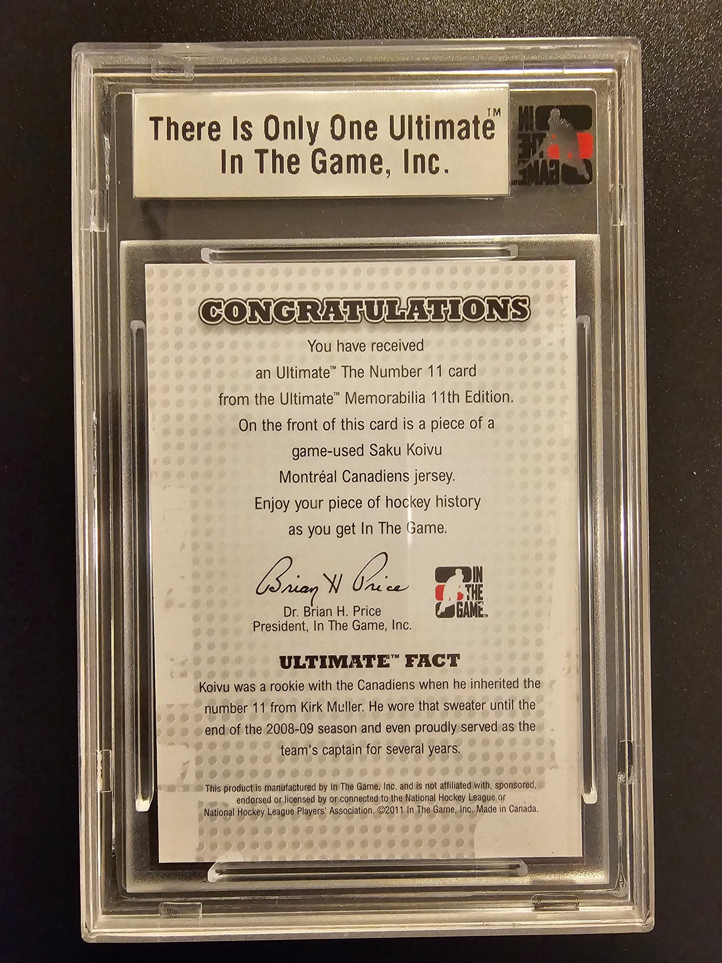 2011-12 In the Game Ultimate Memorabilia 11th edition Number 11 Silver Saku Koivu /24