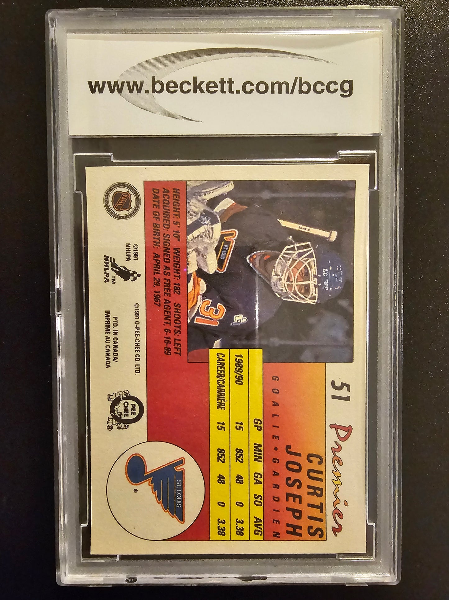 1990-91 O-Pee-Chee Premier - Curtis Joseph #51 BCCG 10 RC