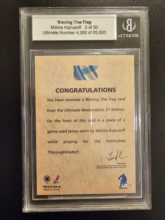 2001-02 In the Game Be A Player Ultimate Memorabilia 2nd Edition - Miikka Kiprusoff /30 BGS 9