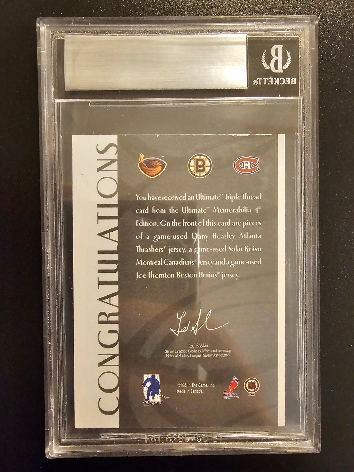 2003-04 In the Game Ultimate Memorabilia 4th Edition - Triple Thread Dany Heatley / Saku Koivu / Joe Thonton /40