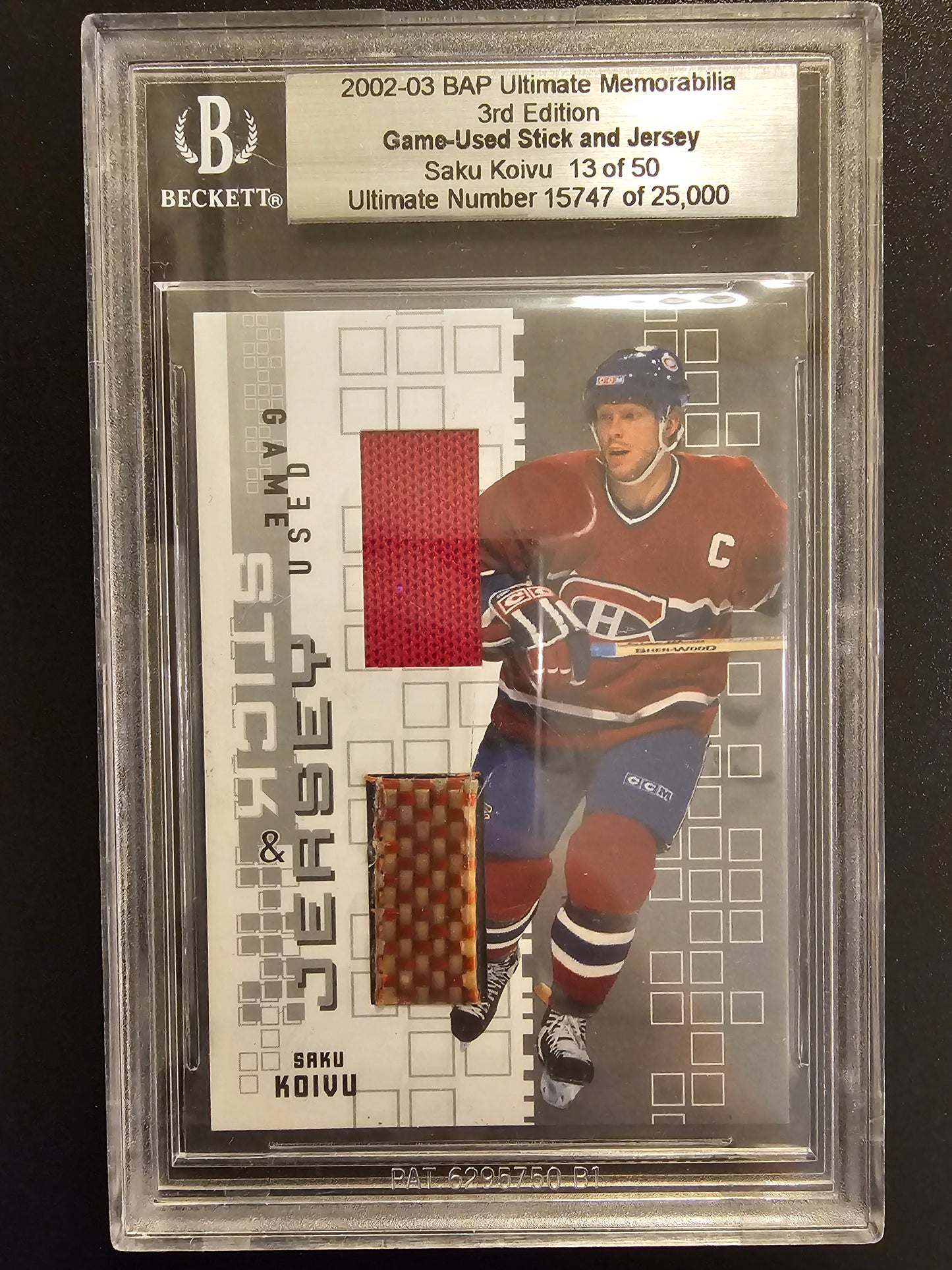 2002-03 In the Game Be A Player Ultimate Memorabilia 3rd Edition - Game-Used Stick and Jersey Saku Koivu /50