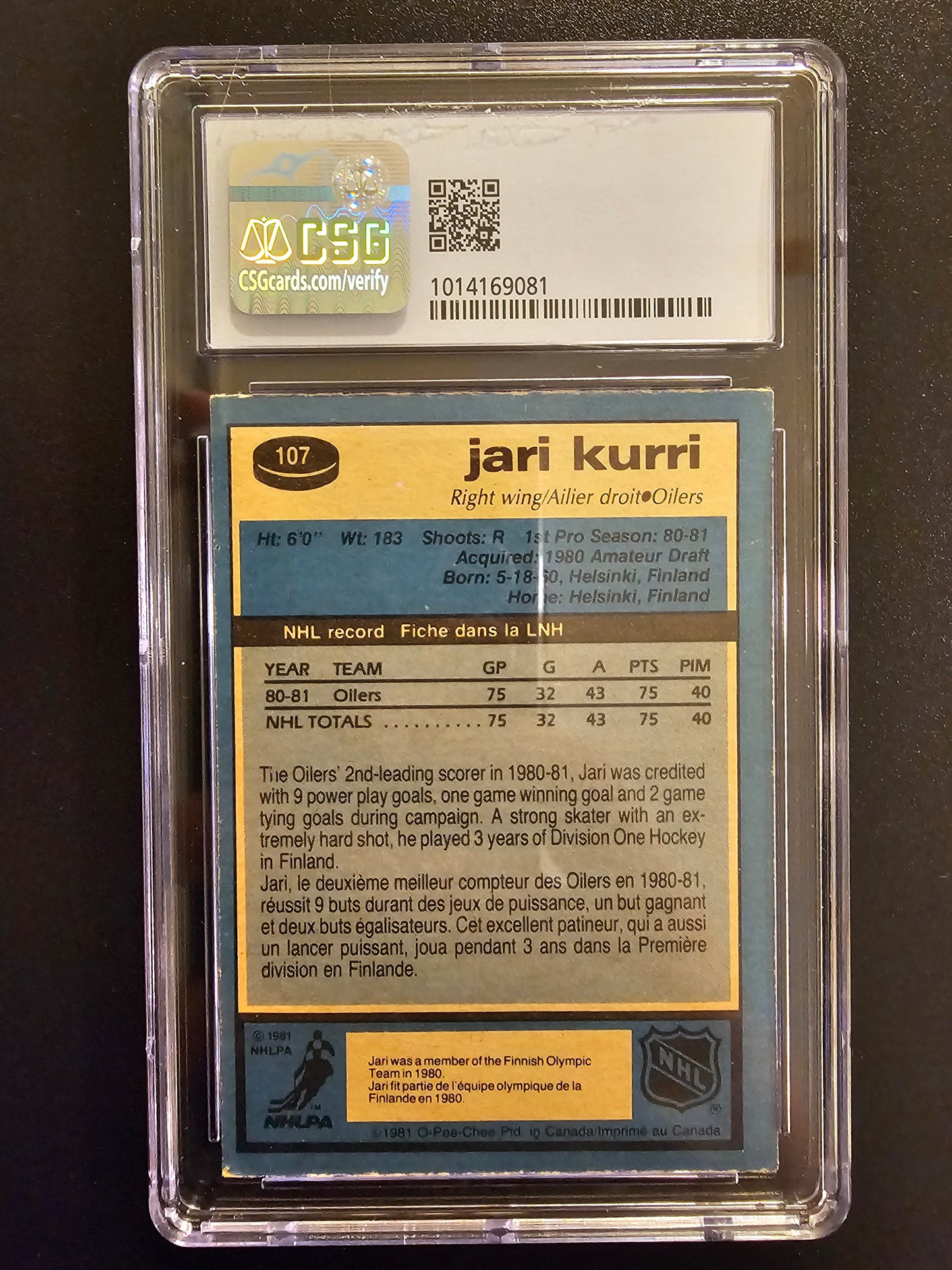 1981-82 O-Pee-Chee - jari Kurri RC #107 SGC 5.5