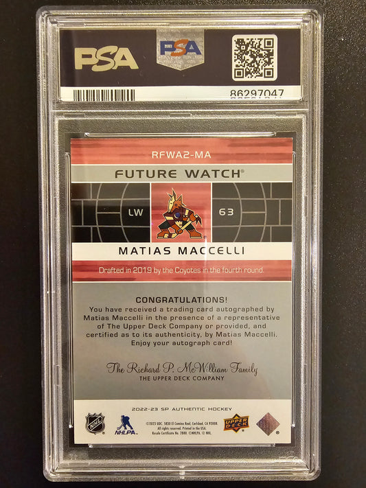 2022-23 Upper Deck SP Authentic - 2002-03 Retro Autographed Future Watch Matias Maccelli #RFWA2-MA PSA 9 /399 RY