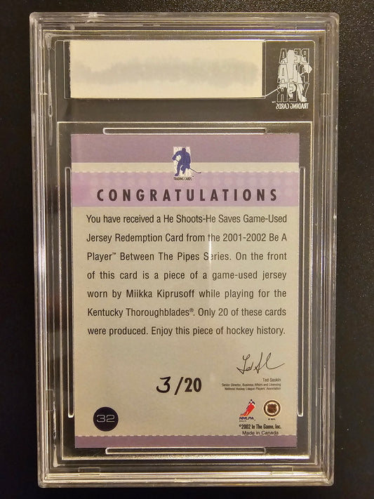2001-02 In The Game Between The Pipes - He Shoots He Saves Miikka Kiprusoff #32 /20