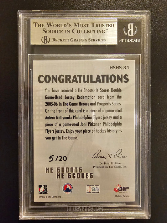 2005-06 In The Game Heroes and Prospects - He Shoots - He Scores Antero Niittymaki / Joni Pitkanen #HSHS-34 /20