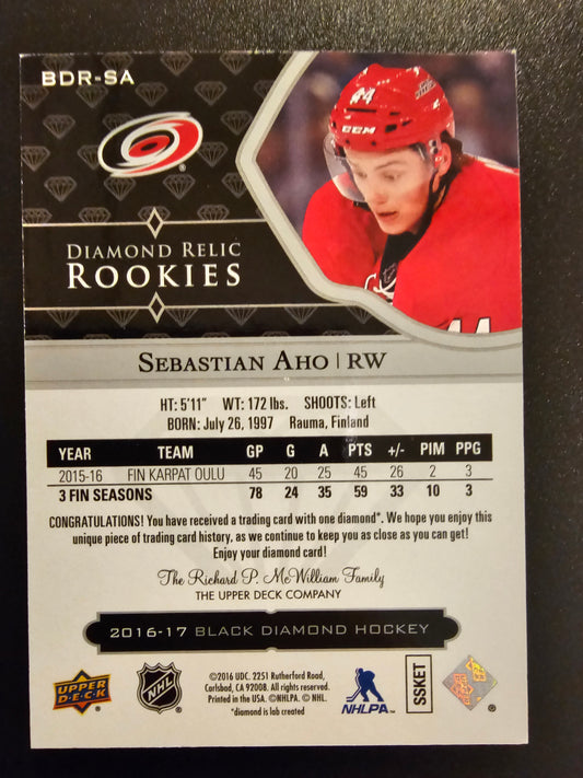 2016-17 Upper Deck Black Diamond Diamond Relic Rookies -Sebastian Aho #BDRSA /99 RC