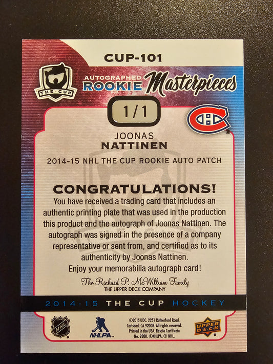 2014-15 Upper Deck The Cup Autographed Rookie Masterpieces Joonas Nattinen #CUP-101 - 1of1