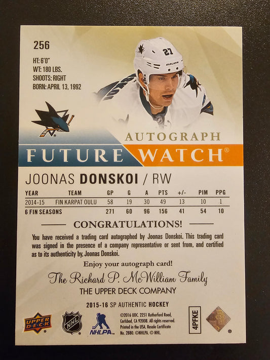 2015-16 Upper Deck SP Authentic Future Watch - Limited Autographs Joonas Donskoi #256 /100 RC