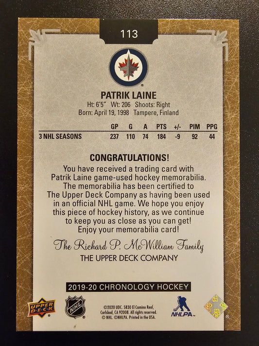 2019-20 Chronology Gold Premium Patch - Patrik Laine #113 /25
