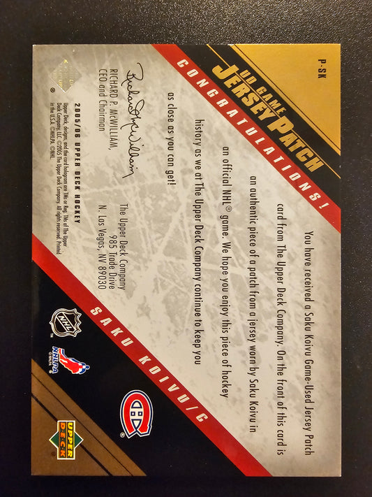 2005-06 Upper Deck UD Game Jersey Patch Saku Koivu #P-SK /15