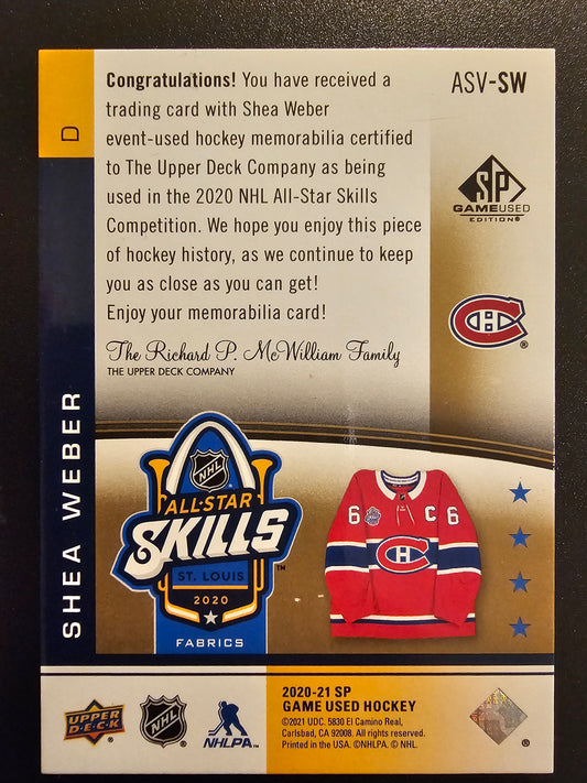 2020-21 Upper Deck SP Game Used '20 NHL All Star Skills Fabrics Patch Shea Weber #ASVSW /35