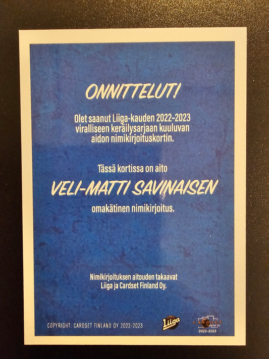2022-23 Cardset Limited Edition Signature Veli-Matti Savinainen /40