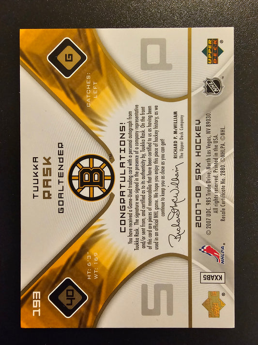 2007-08 Upper Deck SPx Tuukka Rask JSY AU #193 /999 RC