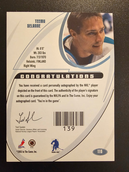 2002-03 In the Game Be A Player Signature Series - Signatures Teemu Selanne #116