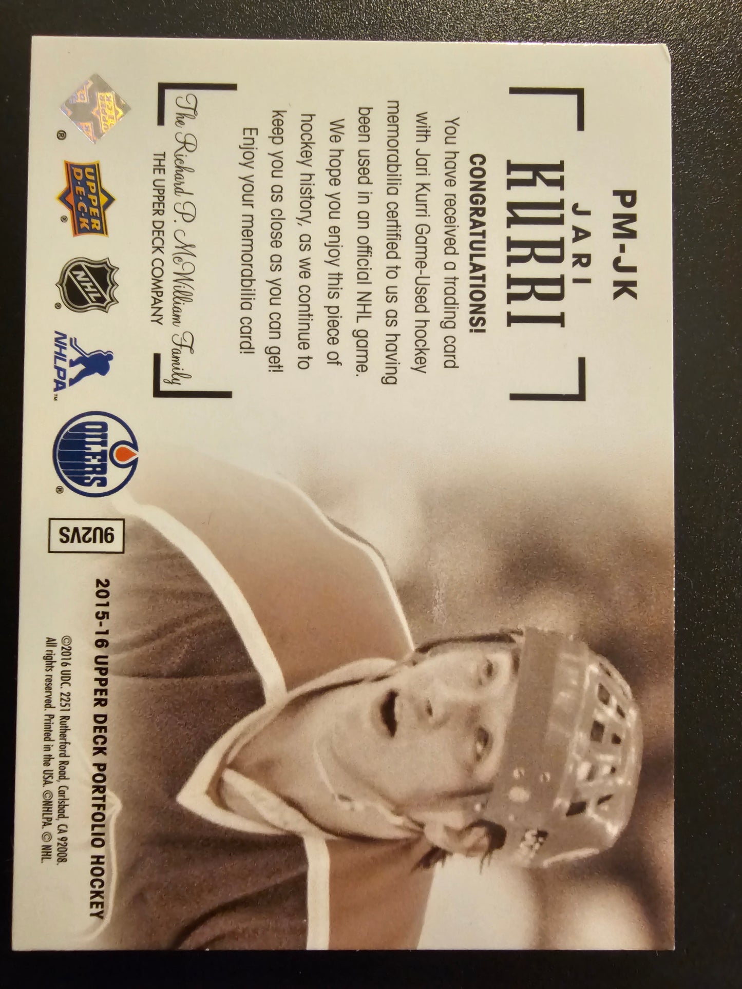 2015-16 Upper Deck Portfolio - Profiles Materials Jerseys - Gold Premium Series - Jari Kurri #PM-JK /13