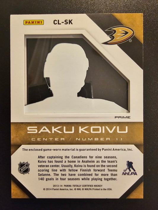 2013-14 Panini Totally Certified - Clear Cloth Jerseys - Blue Prime - Saku Koivu #CL-SK /25