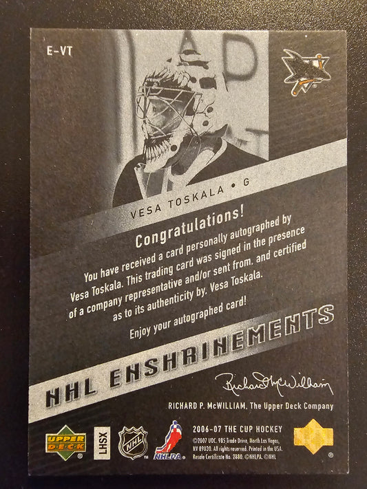 2006-07 Upper Deck The Cup - NHL Enshrinements - Vesa Toskala #E-VT /50