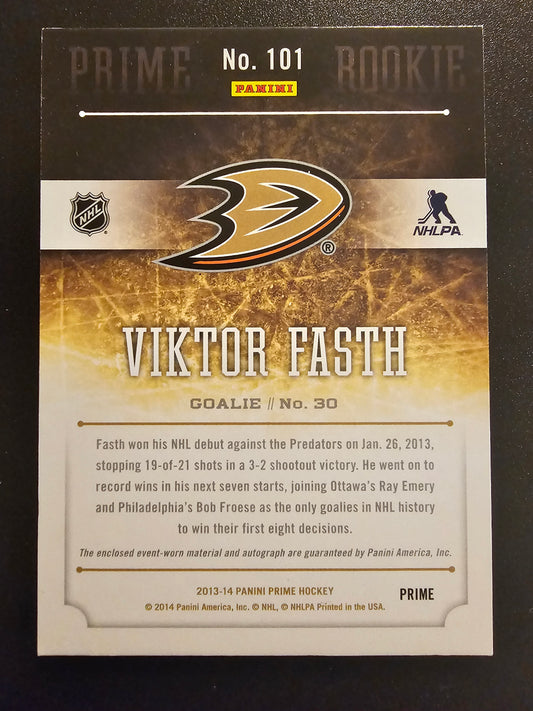 2013-14 Panini Prime - Rookie Patch Autograph - Viktor Fasth #101 /199 RC