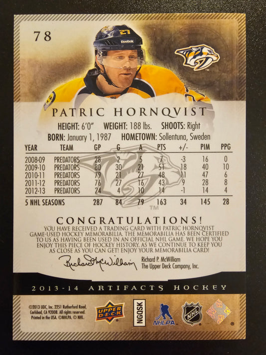 2013-14 Upper Deck Artifacts - Emerald Jersey/Patch Patrick Hornqvist #78 /75