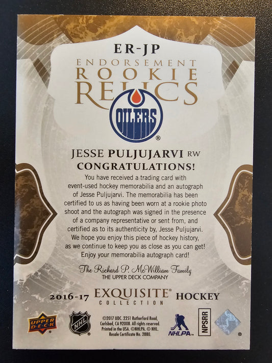 2016-17 Exquistite Collection - Endorsement Rookie Relics - Jesse Puljujarvi #ER-JP /50 RY