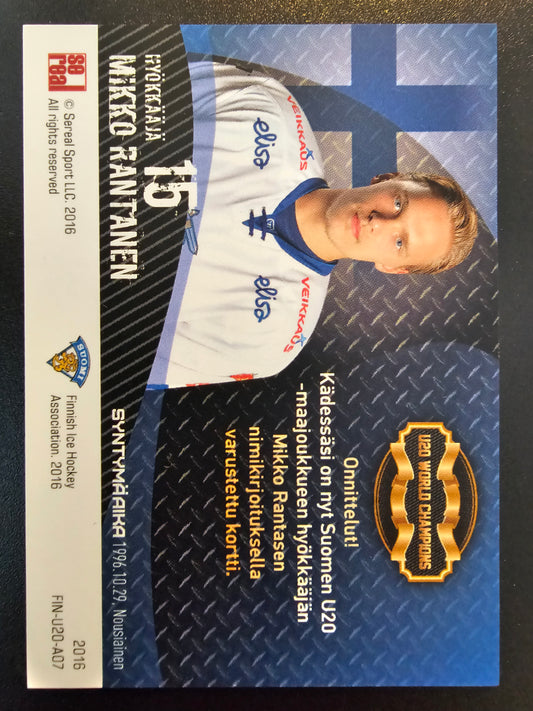 2016 Sereal Team Finland U20 World Champions Autograph Mikko Rantanen #FIN-U20-A07 /50