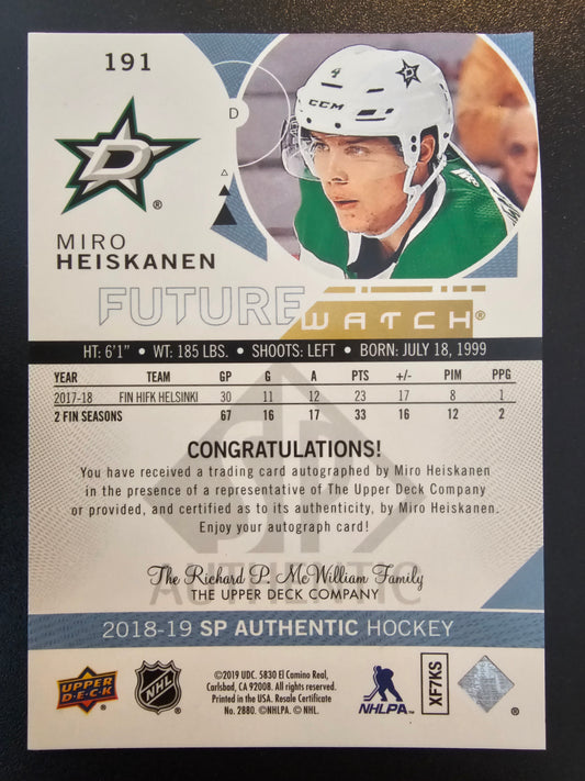 2018-19 Upper Deck SP Authentic Future Watch - Miro Heiskanen #191 /999 RC