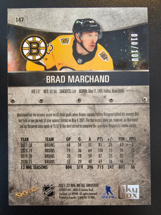 2021-22 Skybox Metal Universe - Precious Metal Gems Green Brad Marchand #147 /10