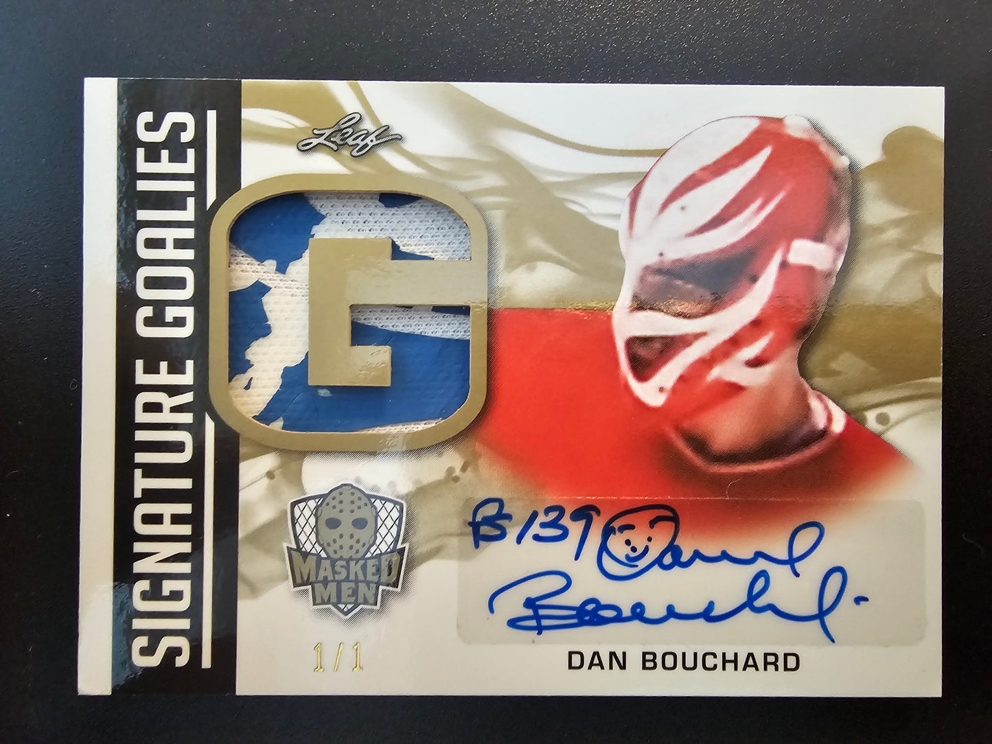 2017-18 Leaf Masked Men - Signature Goalies Gold Dan Bouchard #SG-DB1 1of1