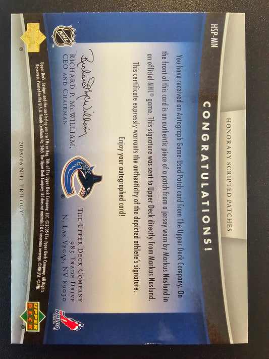 2005-06 Trilogy - Honorary Scripted Patches - Markus Naslund #HSP-MN /5