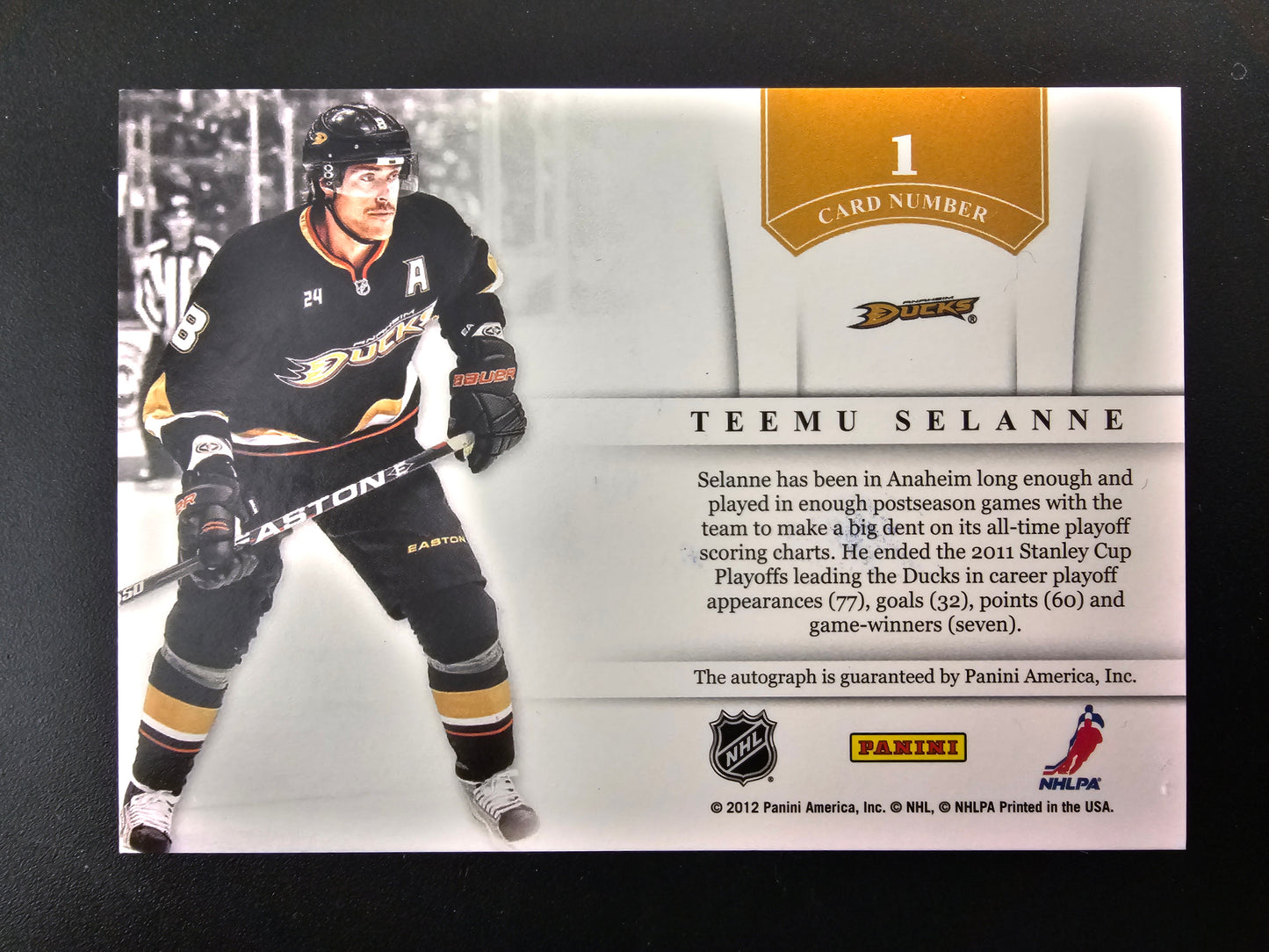 2011-12 Panini Playoff Contenders - NHL Ink - Teemu Selanne #1