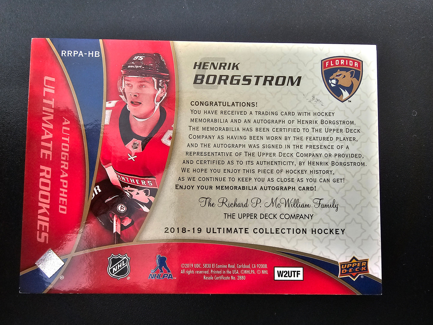 2018-19 Upper Deck Ultimate Collection - 2008-09 Retro Rookies Auto Patch - Henrik Borgstrom #RRPA-HB /49 RY