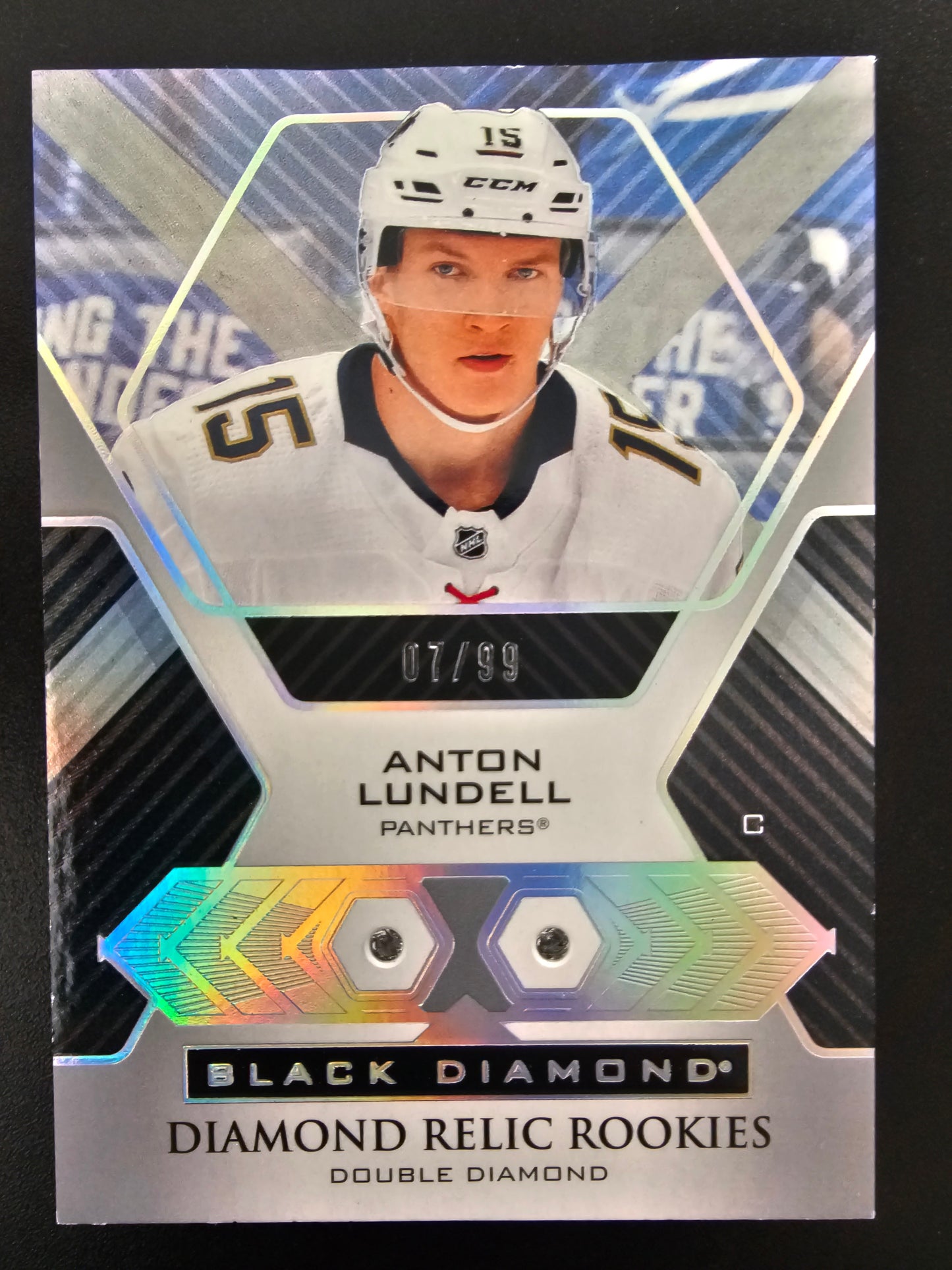 2021-22 Upper Deck Black Diamond - Diamond Relic Rookie Gems - Pure Black Anton Lundell #BDR-AL /99 RY