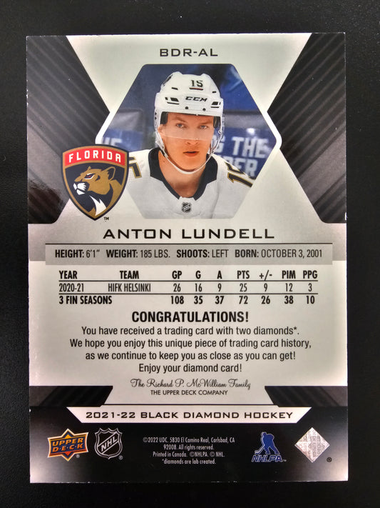2021-22 Upper Deck Black Diamond - Diamond Relic Rookie Gems - Pure Black Anton Lundell #BDR-AL /99 RY