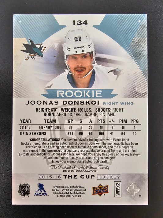 2015-16 Upper Deck The Cup RPA - Joonas Donskoi #134 /249 RC