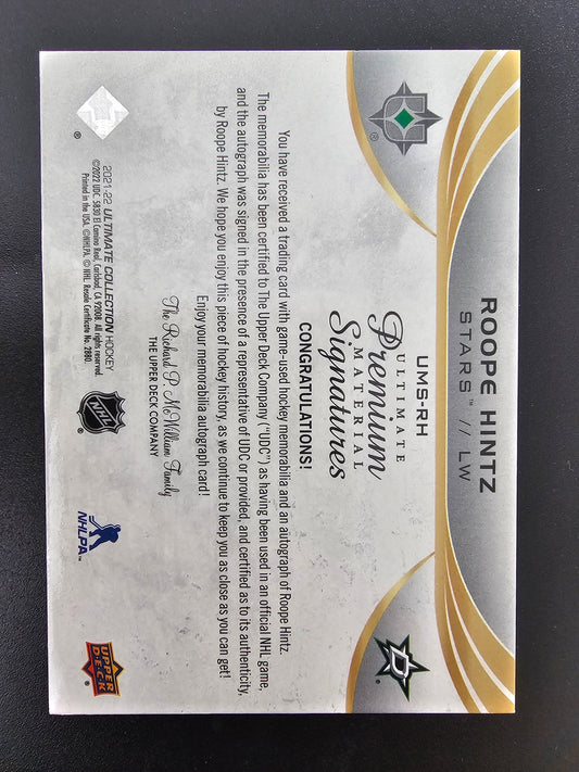 2021-22 Upper Deck Ultimate Collection - Ultimate Material Signatures - Premium - Roope Hintz #UMS-RH /35