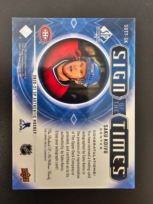 2020-21 Upper Deck SP Authentic - Sign of the Times - Saku Koivu #SOTT-SK