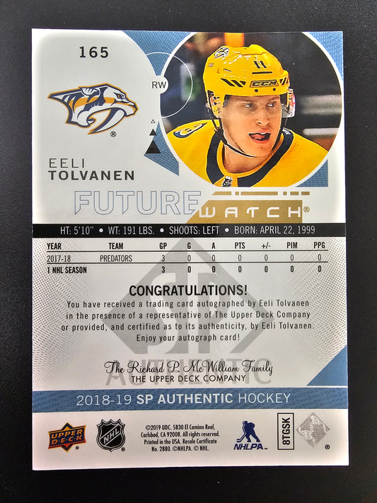 2018-19 Upper Deck SP Authentic Future Watch - Eeli Tolvanen #165 /999 RC