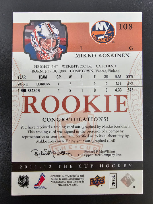 2011-12 Upper Deck The Cup Autographed Rookie - Mikko Koskinen #108 /199 RC