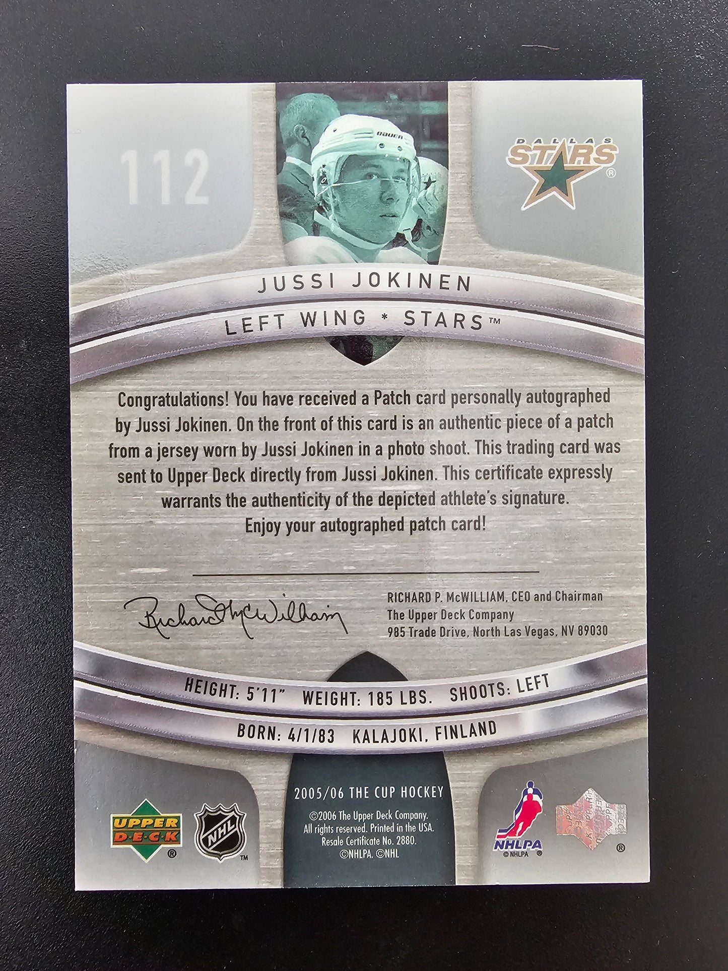 2005-06 Upper Deck The Cup RPA - Jussi Jokinen #112 /199 RC