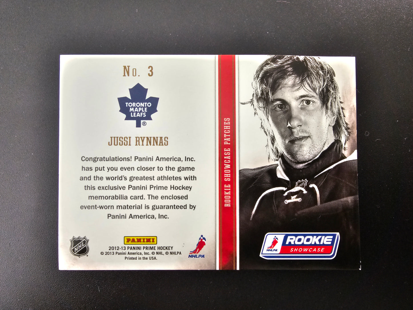 2012-13 Panini Prime - Showcase Patches - Jussi Rynnas #3 /15 RY