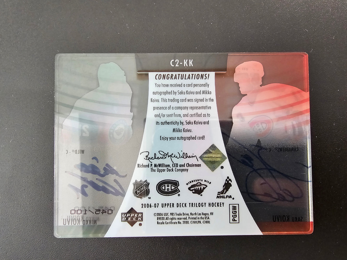 2006-07 Upper Deck Trilogy 1-2 Combo Clearcut - Saku Koivu - Mikko Koivu #C2-KK /100