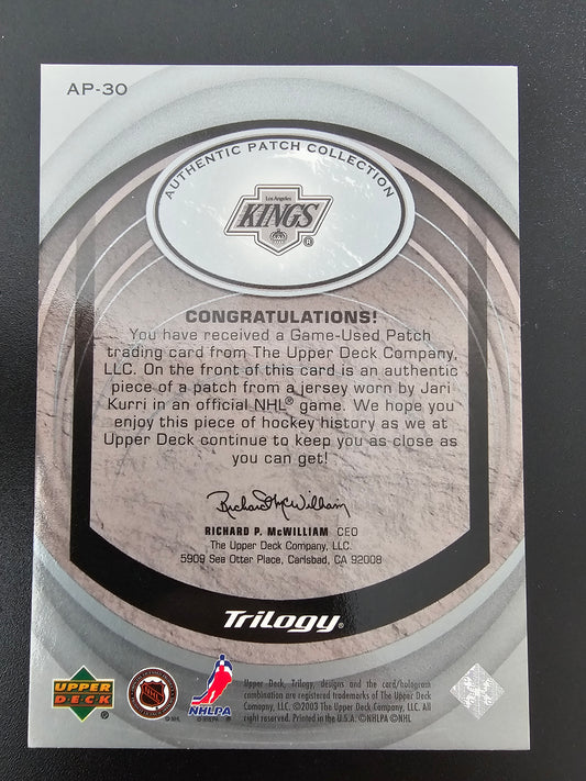 2003-04 Upper Deck Trilogy - Authentic Patch Collection - Jari Kurri #AP-30